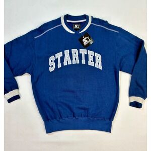 Vintage 90s NWT‎ Starter Blue Athletic Sweatshirt Men's M Spellout Logo Crewneck